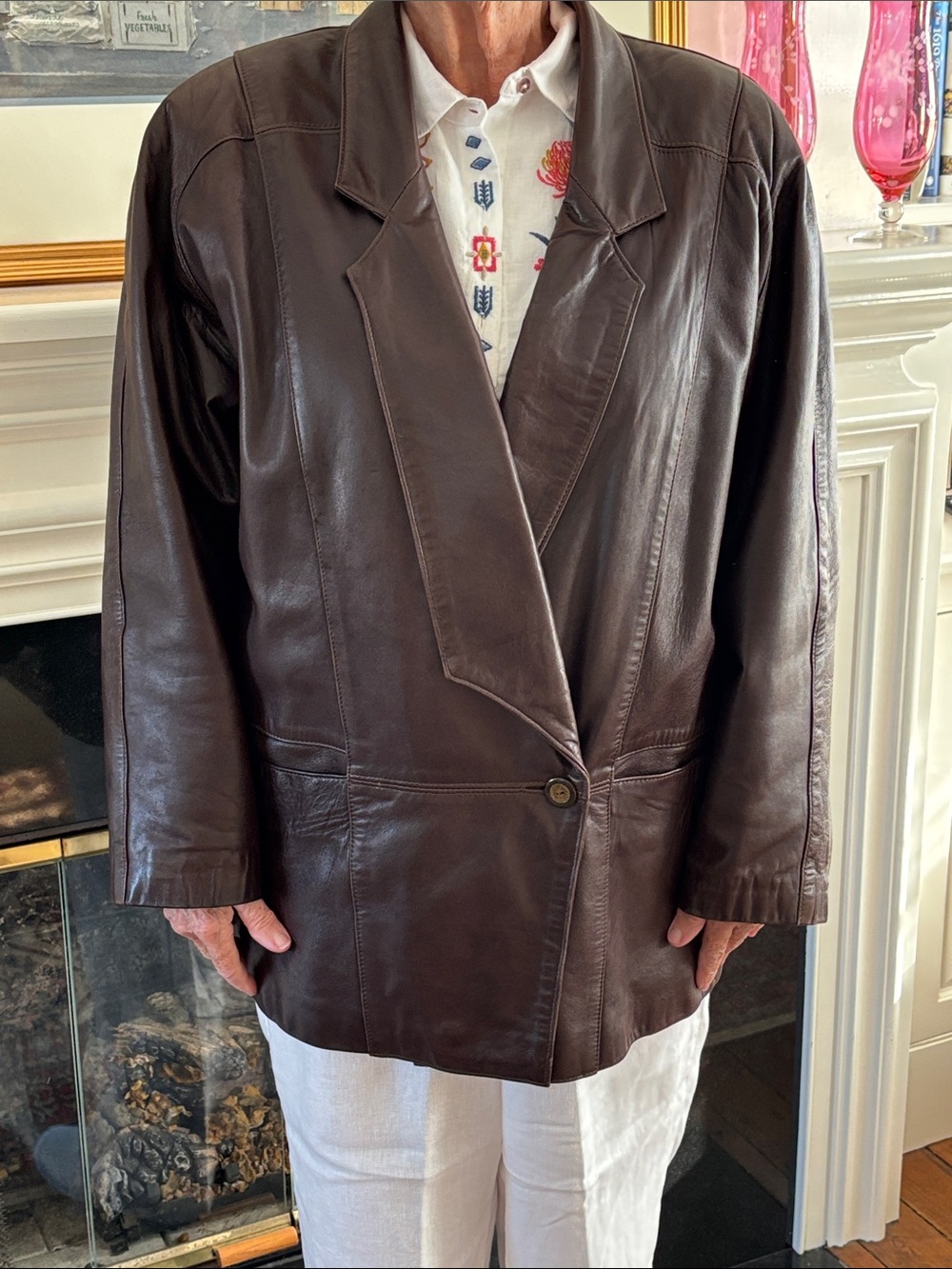 Vintage Gerome Black Label of Barcelona Brown Leather Sheepskin Jacket Size 10 - Picture 2 of 11